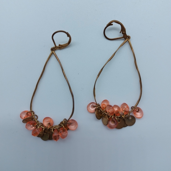 ⭐2 for $10⭐ Orange gold beaded drop earrings - Picture 3 of 3